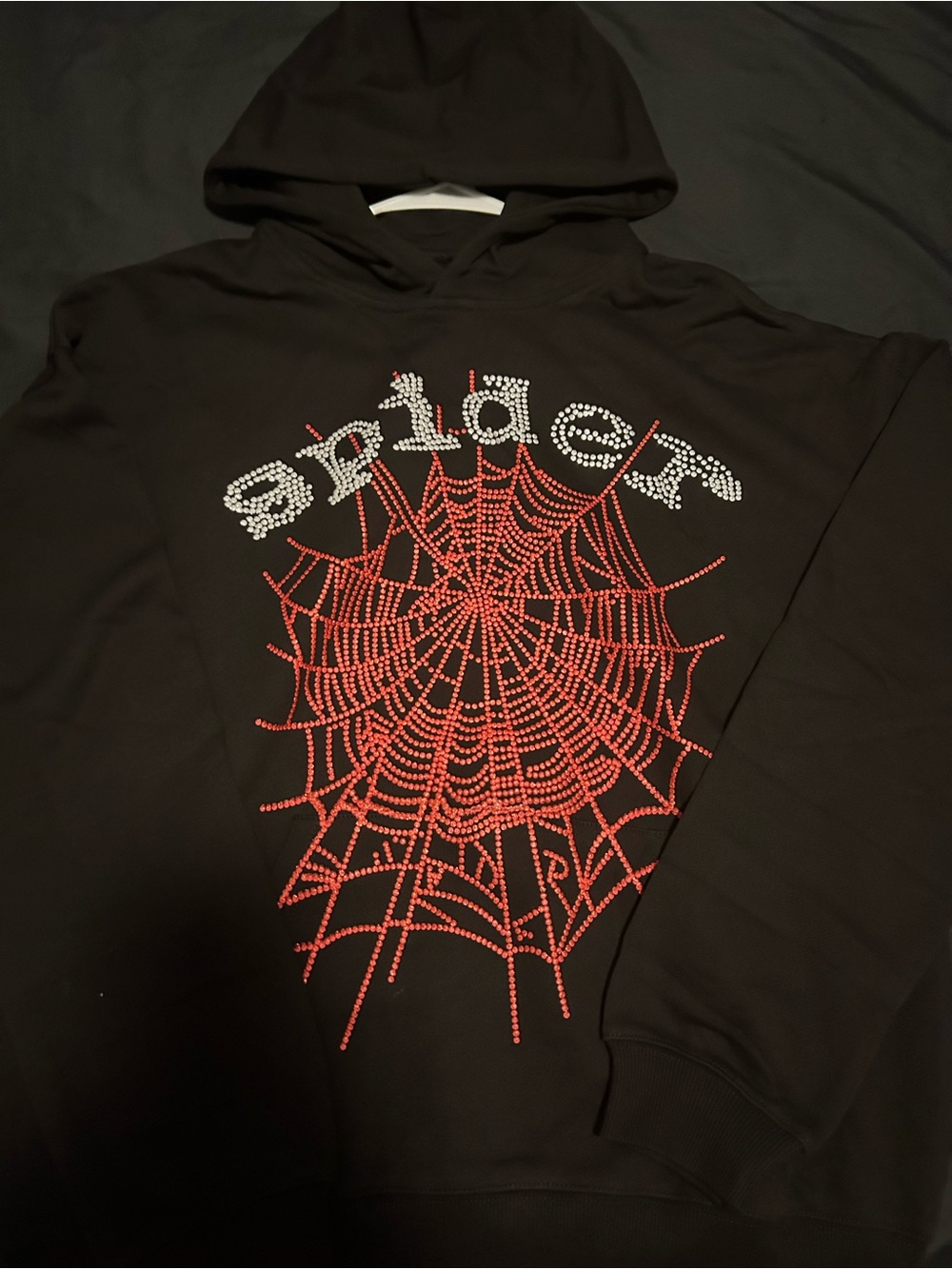Spider rhinestone Web Black Hoodie - Spider